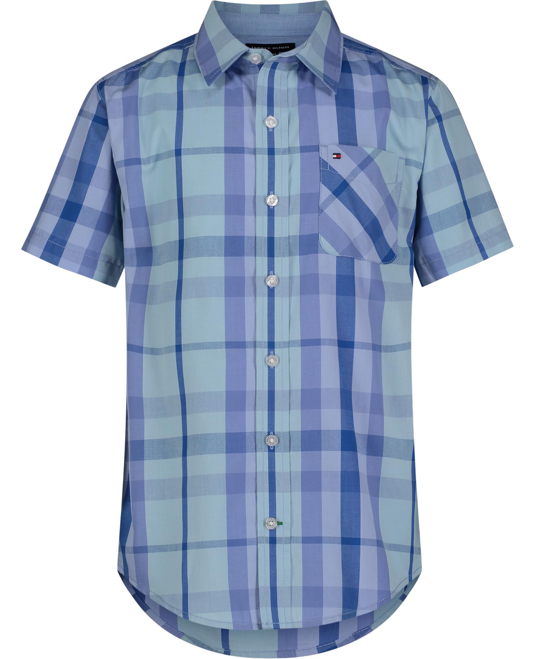 Tommy Hilfiger Boy's Short Sleeve Blue Skies Plaid Shirt (Big Kids)